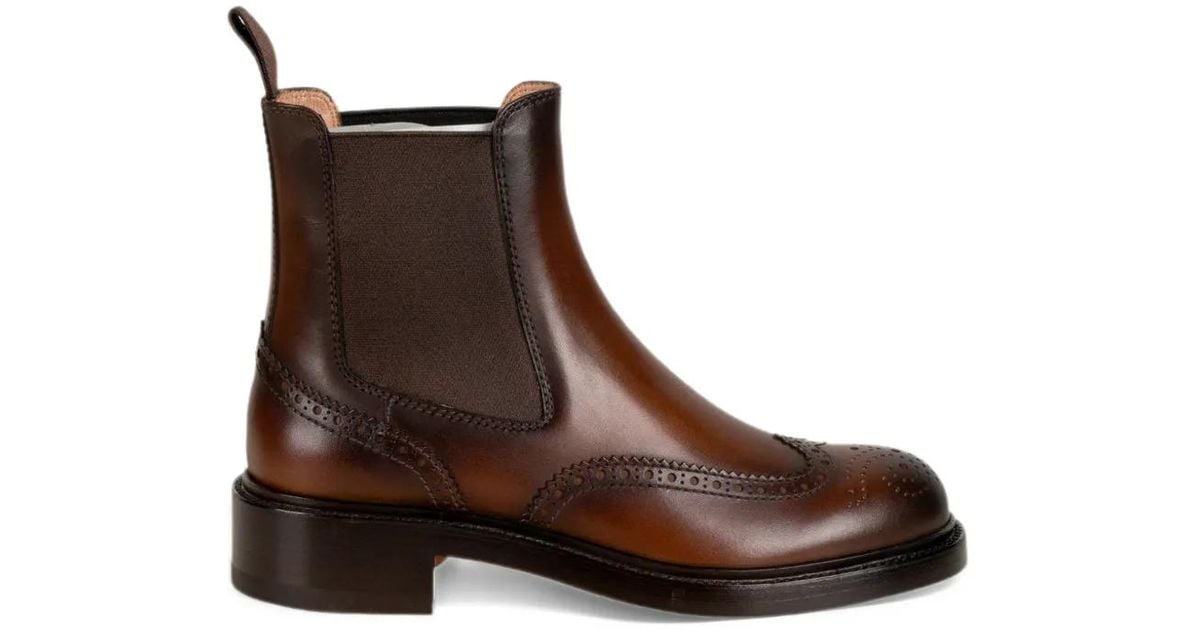 Santoni Brogue Chelsea Boots in Brown | Lyst