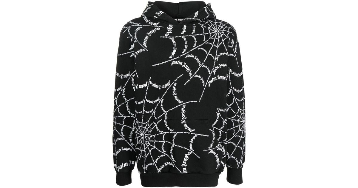 Palm Angels Cotton Spider Web Print Hoodie in Black for Men | Lyst