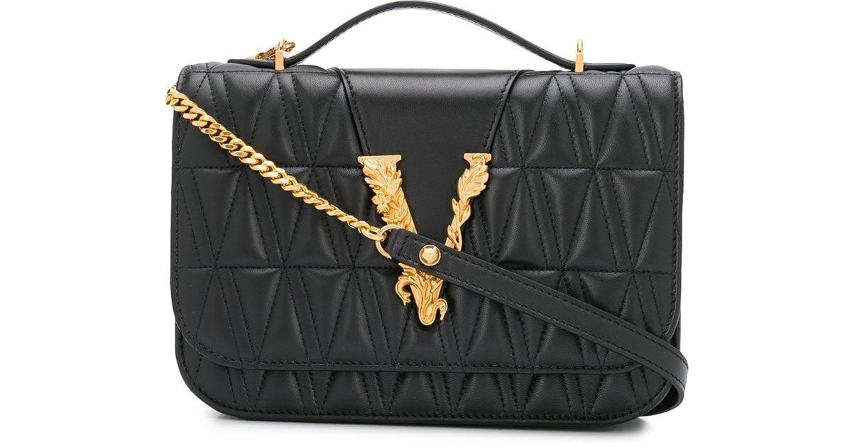 Versace Leather Virtus Quilted Shoulder Bag in Black Lyst