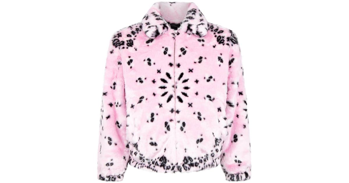 Supreme Women's Pink Bandana Faux Fur Bomber Jacket