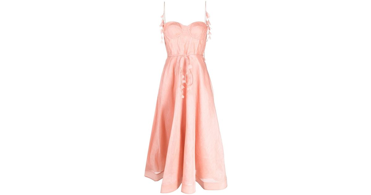 Zimmermann Wonderland Floral-appliqué Midi Dress in Pink | Lyst