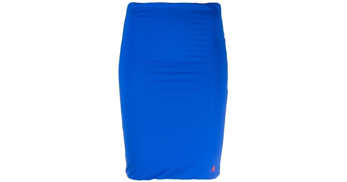 The Attico Raised-logo Pencil Skirt in Blue | Lyst