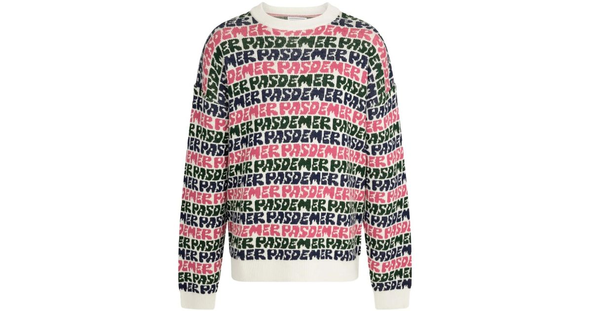 PAS DE MER Graffiti-Knit Crew-Neck Sweater in Blue for Men | Lyst UK