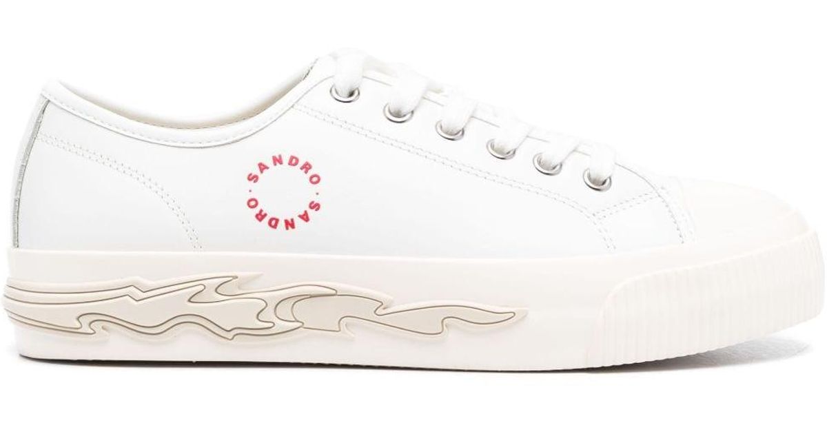 Sandro Flamedetail Leather Sneakers in White Lyst