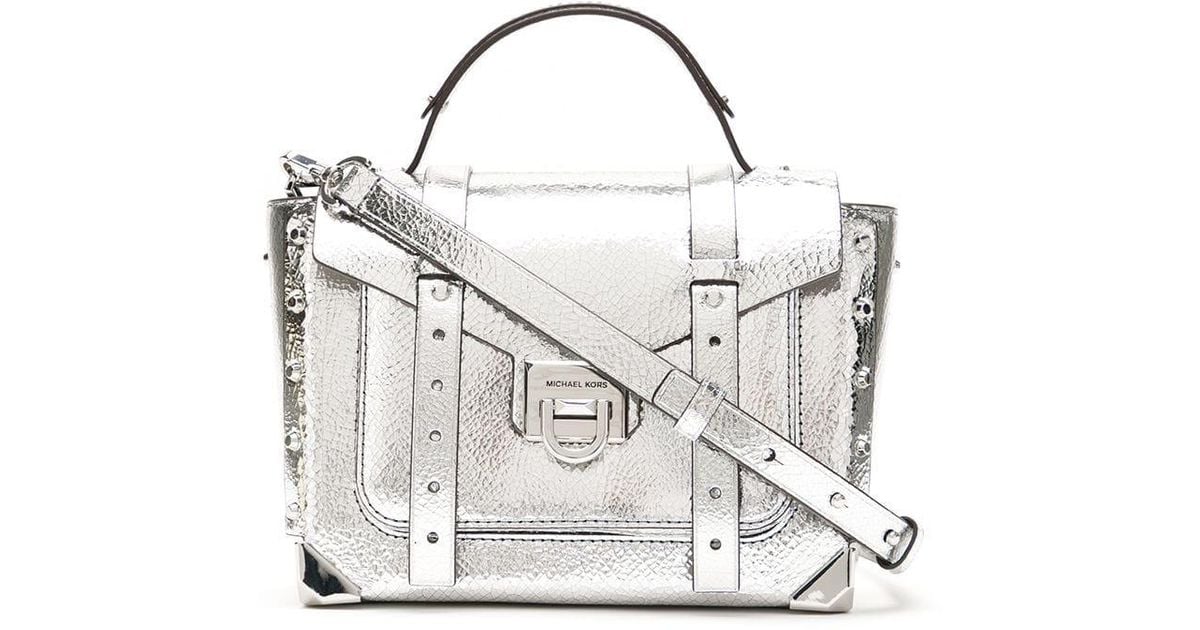 MICHAEL Michael Kors Manhattan Md Th School Satchel in Silver (Metallic) -  Lyst