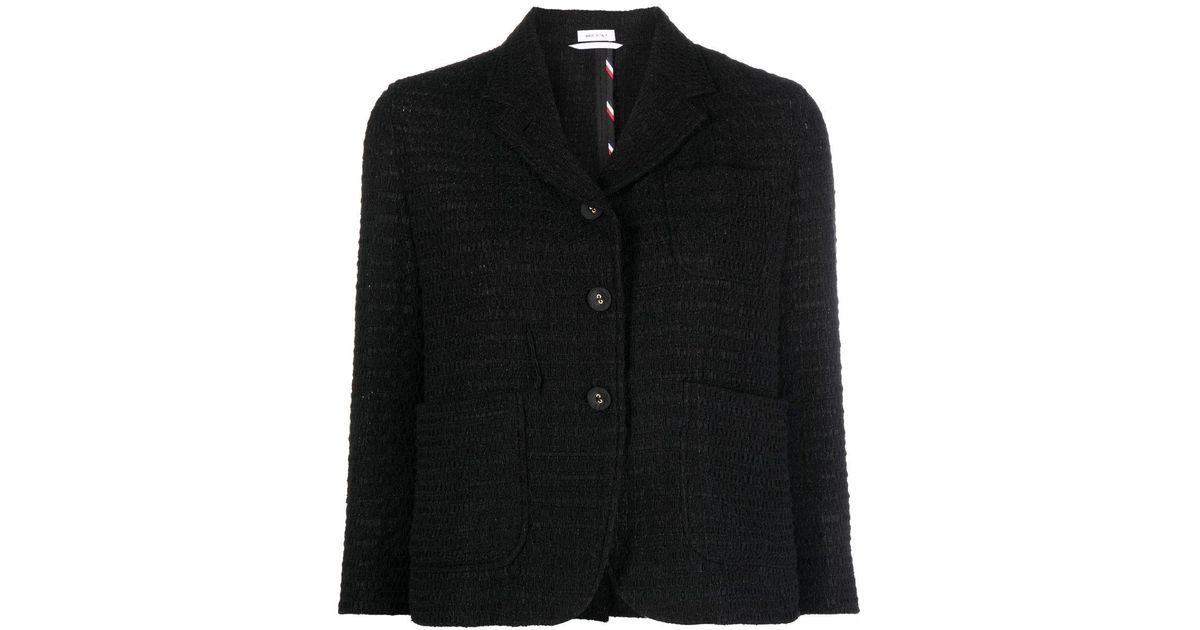 Thom Browne Cropped Sack Sport Tweed Jacket in Black | Lyst