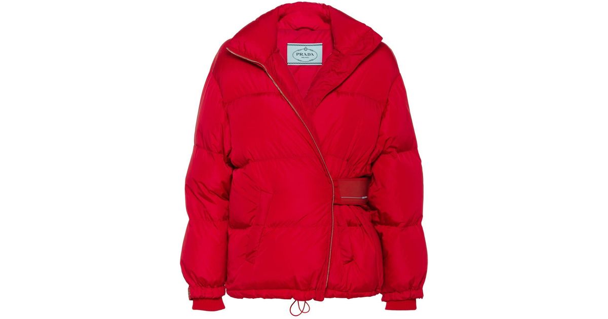 prada red puffer jacket