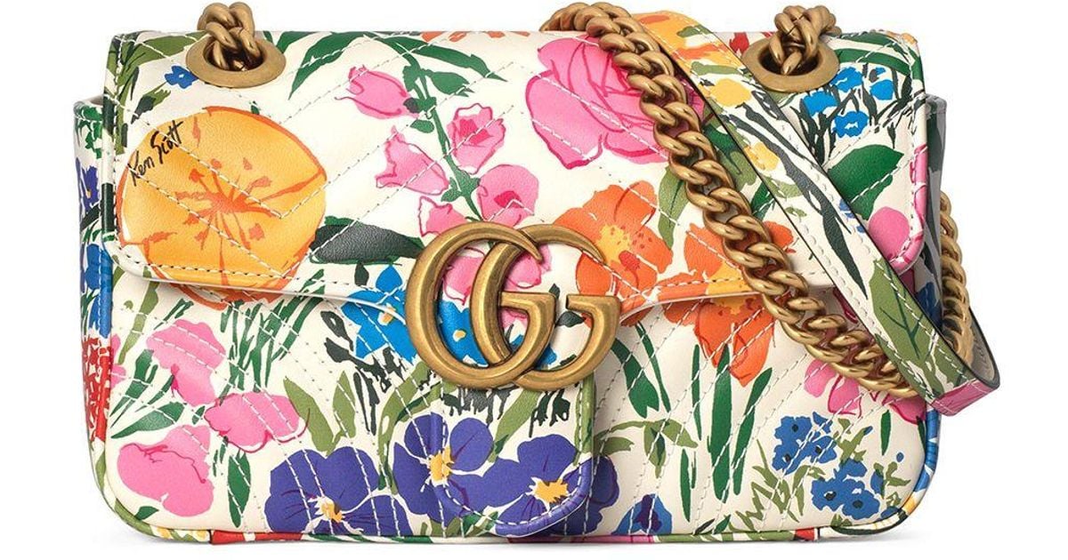 Gucci X Ken Scott Floral Print GG Marmont Mini Shoulder Bag in White Lyst