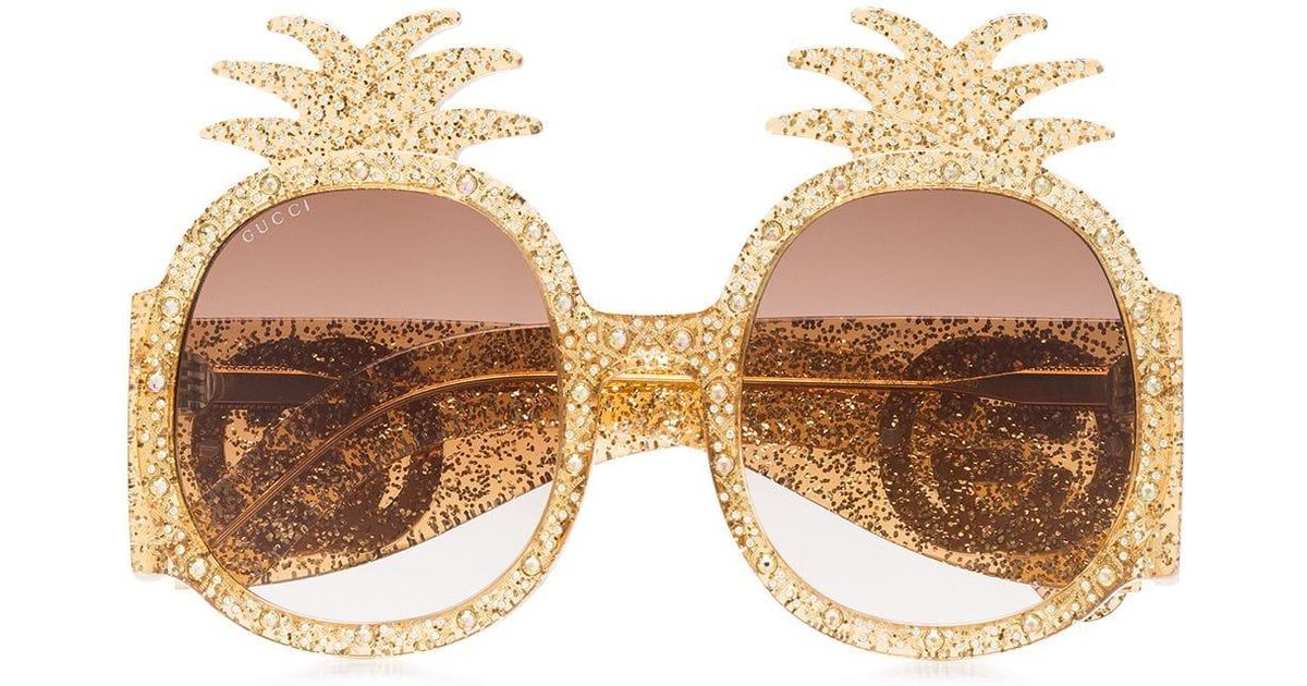 Gucci Embellished Pineapple Glitter-acetate Sunglasses in Gold (Metallic) -  Lyst