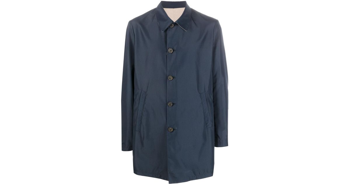 Canali Plain Thigh-length Parka in Blue for Men | Lyst