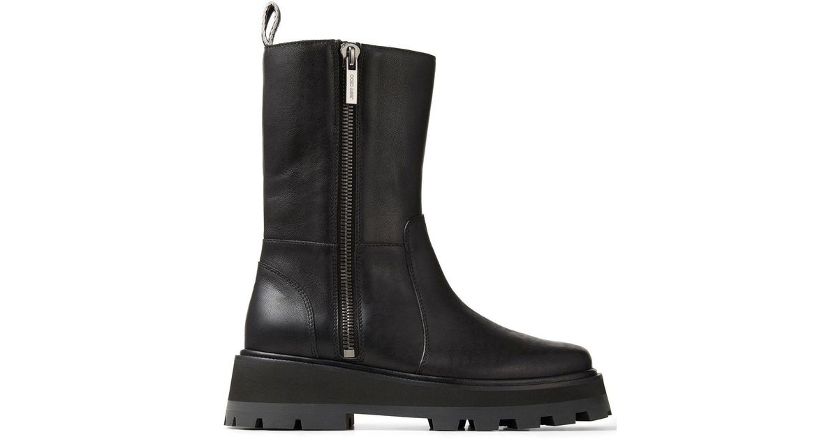 Jimmy Choo Bay Flat Chunky Leather Boots in Black | Lyst Canada