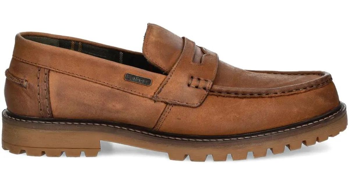 Barbour Leather Loafers Brown Moc Toe Slip On Lug Sole \'Richmond\' Mens 8.5 Barbour Mens Dark Brown Suede Monty Fur Slippers main image 3