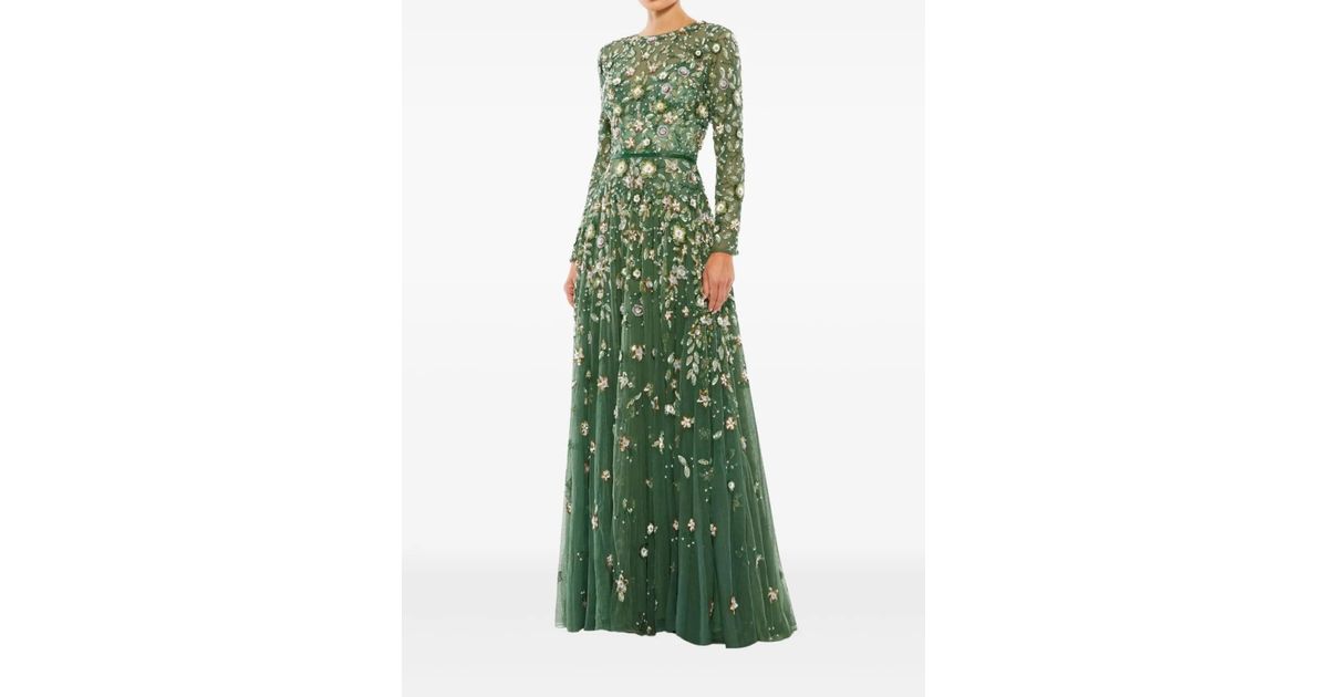 mac duggal all-over sequin floral embroidered maxi dress Andie Embroidered Denim Dress
