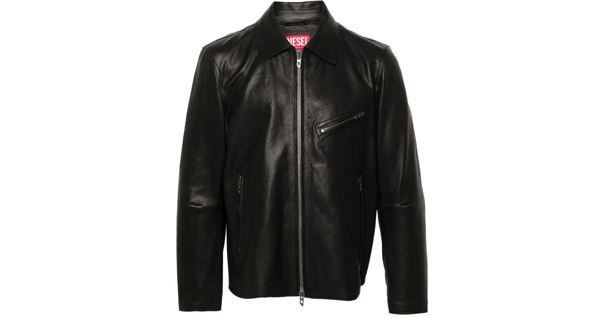 DIESEL L KORN leather jacket レザージャケット Black L-Korn-A Leather Jacket by Diesel on Sale