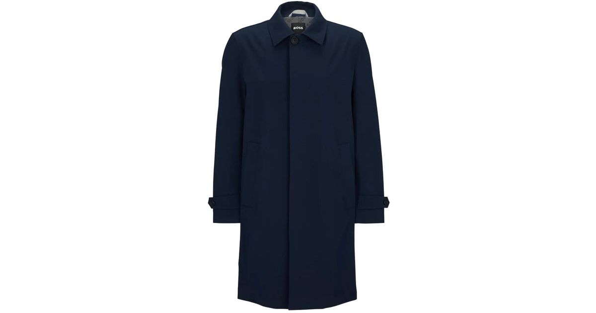 Boss Button BOSS Button-Up Trenchcoat in Blue for Men | Lyst