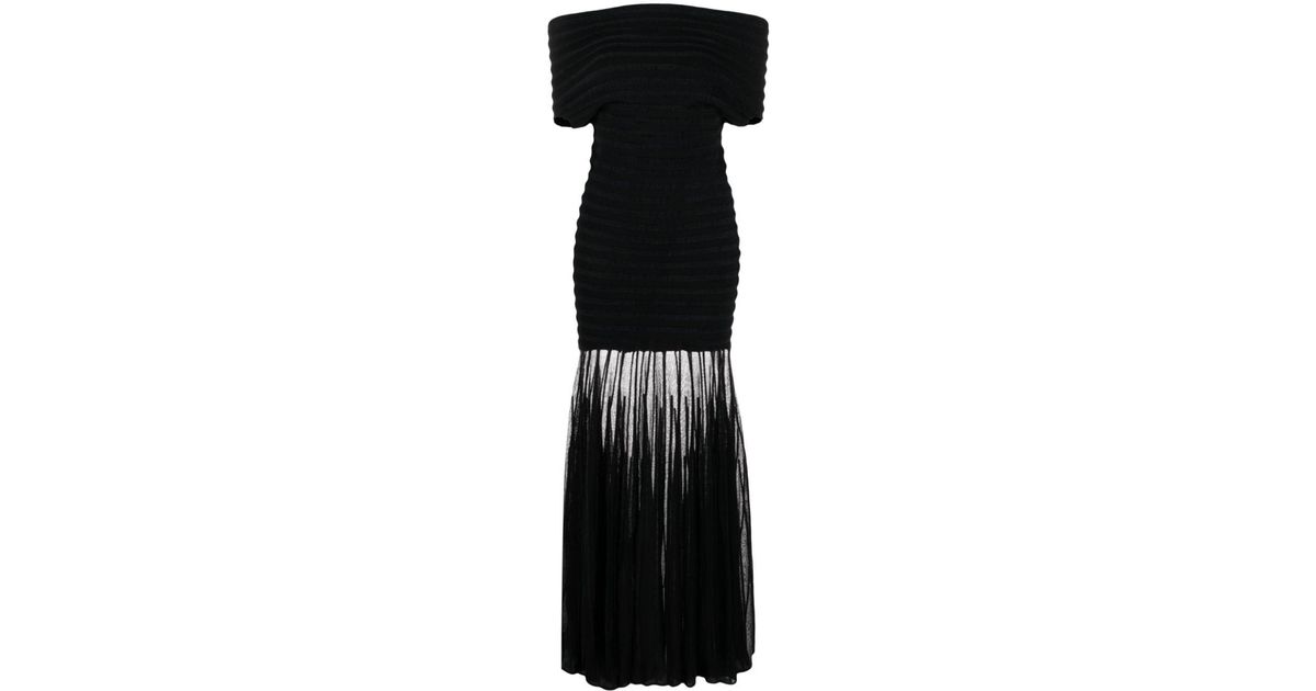 alexis marce off the shoulder pleated knit maxi dress ALEXIS Marce Off the Shoulder Stripe Knit Sheer Skirt Green Maxi Dress Size XL