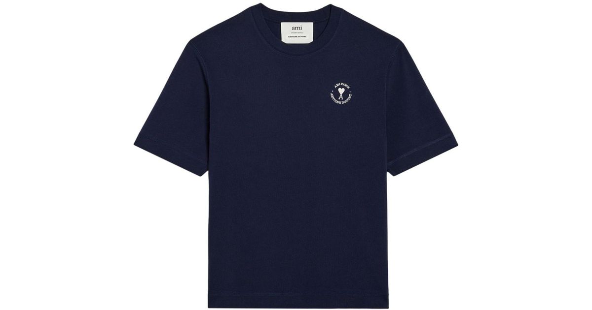 AMI PARIS Antoine Dupont ネイビーTシャツ　Mサイズ Ami Paris X Antoine Dupont Logo-embroidered T-shirt in Blue