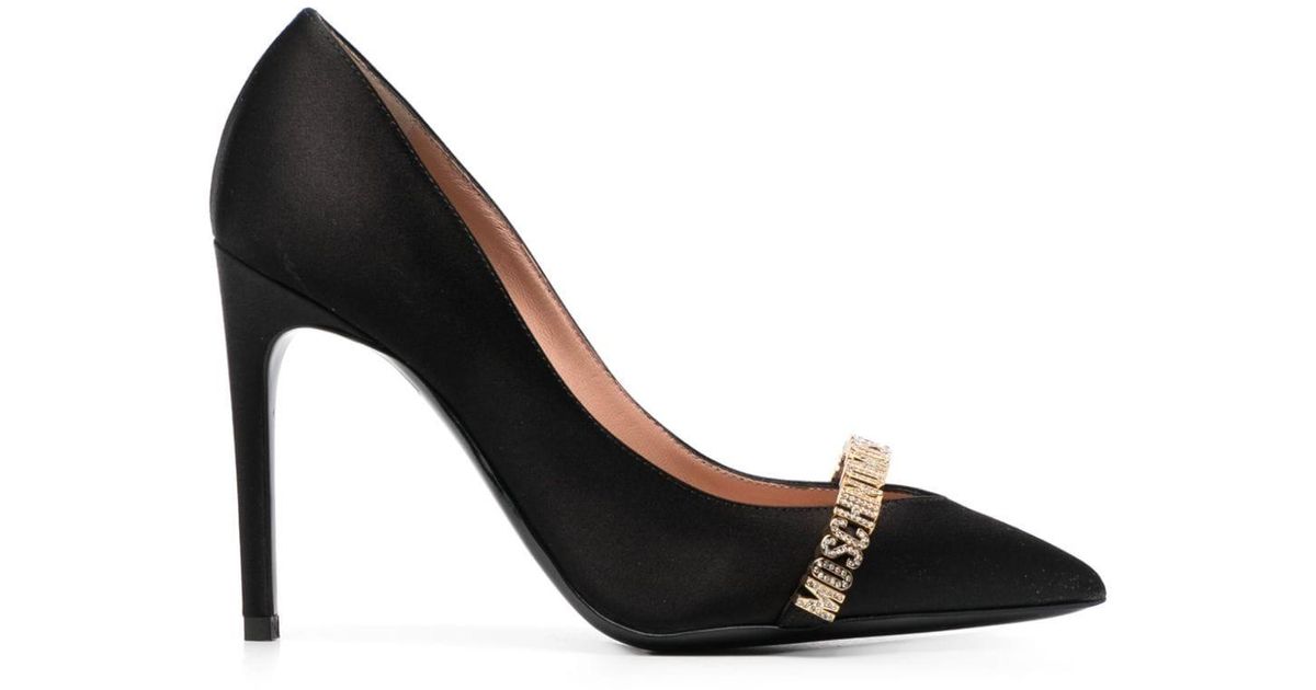 Moschino 100mm Logo-lettering Leather Pumps in Black | Lyst