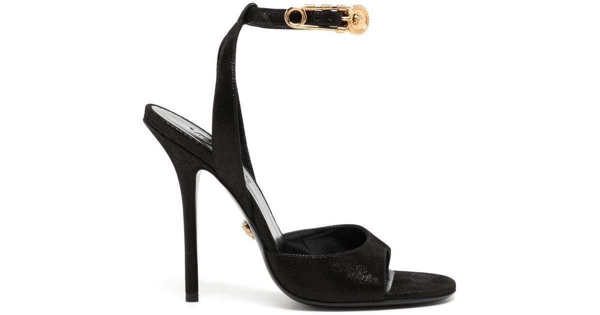 Versace Leather Medusa Safety Pin 110mm Sandals in Black | Lyst UK