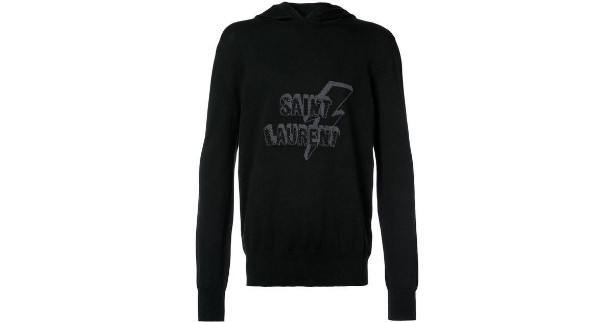 Saint Laurent Cotton Lightning Print Logo Hoodie in Black for Men - Lyst