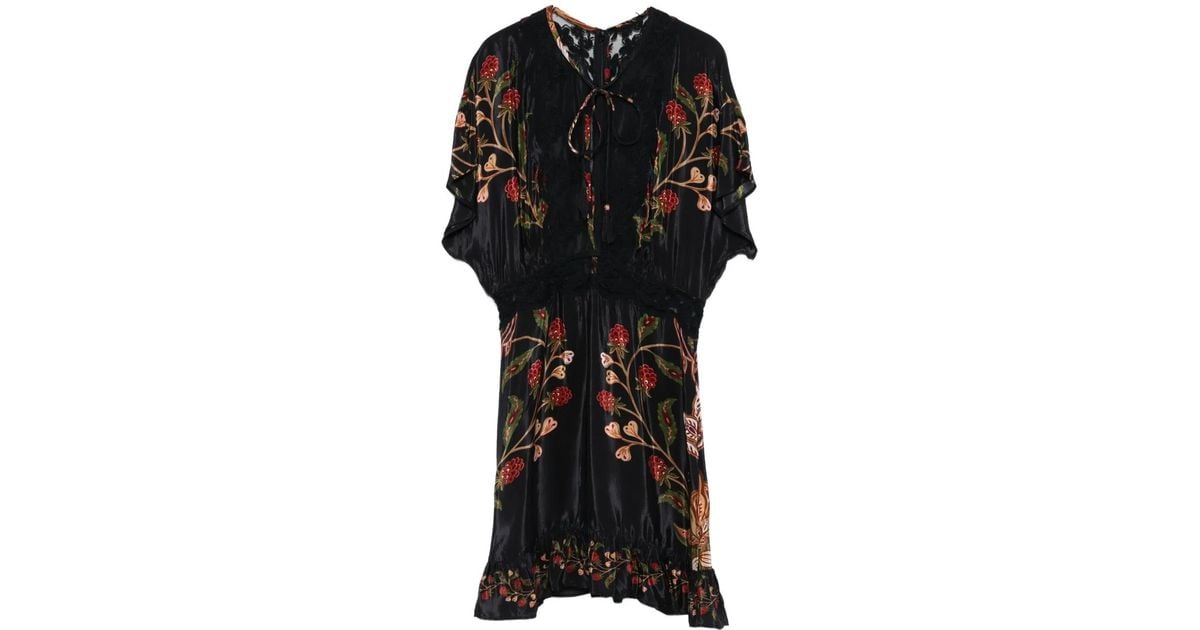chinese dress ladies Farm Rio Black Berry Garden Long Sleeve Pleated Maxi Dress