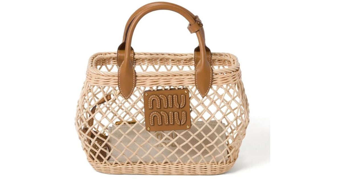 ハンドバッグ Miu Miu Secchiello In Pelle Con Logo Secchiello con pelle e logo in Beige - Miu Miu | Mytheresa