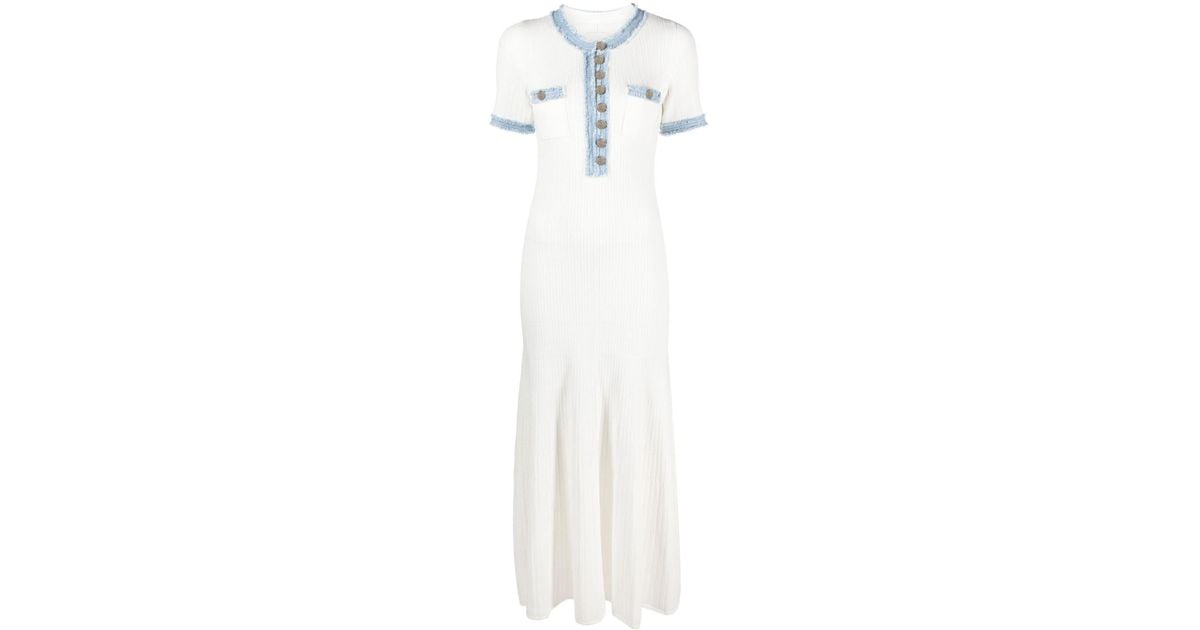 Sandro Denim-trim Knitted Maxi Dress in White | Lyst
