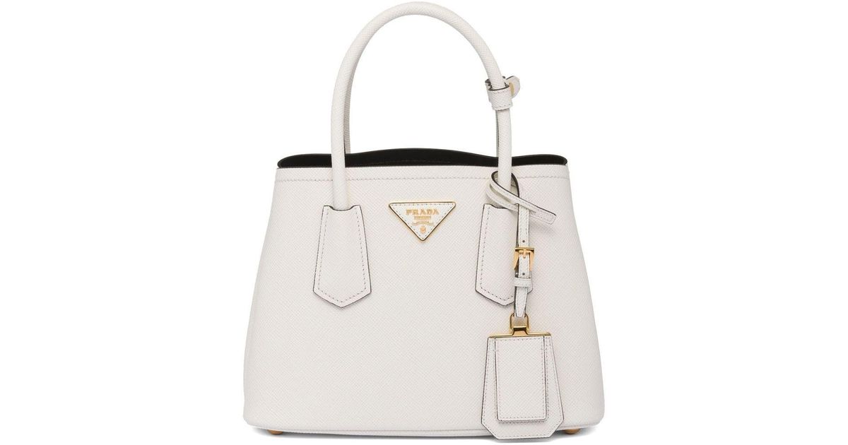 Prada Double Saffiano Leather Mini Bag in White | Lyst Australia