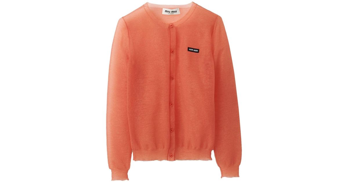 Miu Miu Logo-patch Semi-sheer Cardigan in Orange