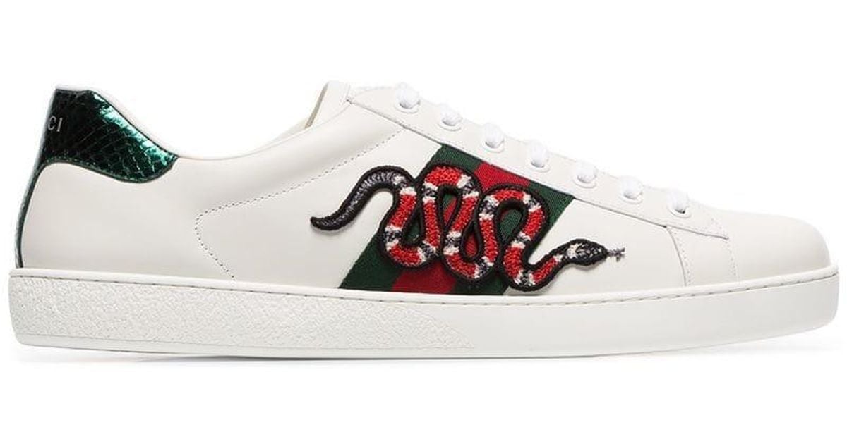 Gucci Snake Ace Embroidered Leather Sneakers in White for