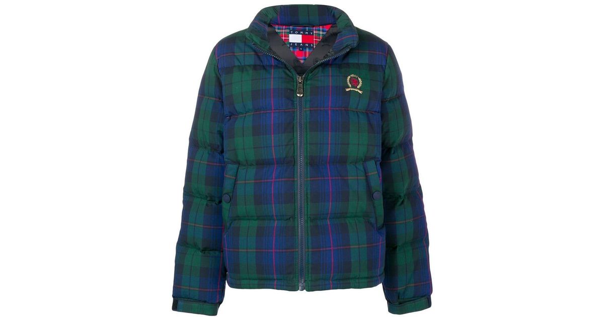 Tommy Hilfiger Cotton Plaid Puffer Jacket in Blue | Lyst