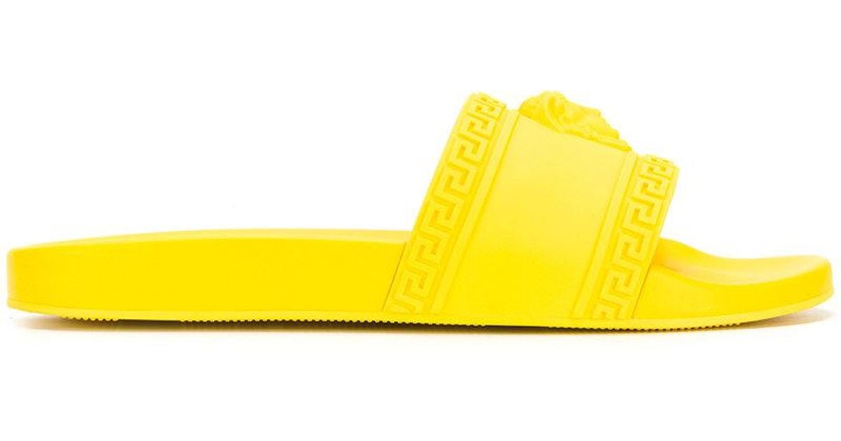 Versace Medusa Slides in Yellow Lyst