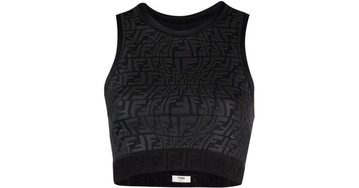 Tシャツ・カットソー Fendi Cropped Top With Embossed Logo Fendi Ff-embossed Cropped Top in Black | Lyst