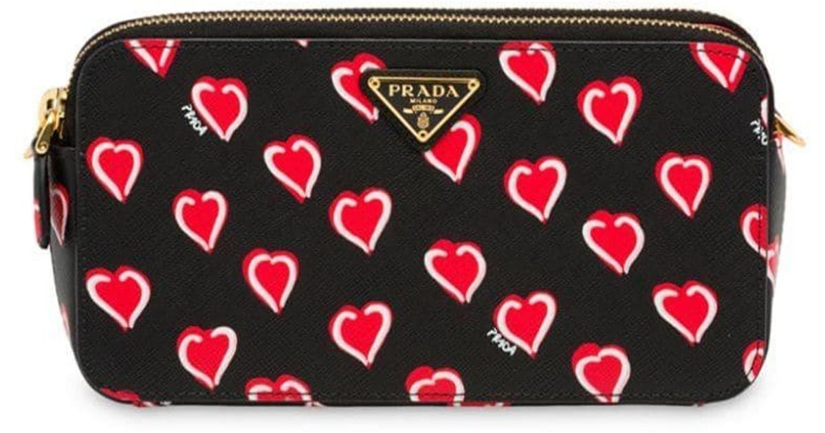 Prada Leather Heart Print Mini Shoulder Bag in Black Lyst