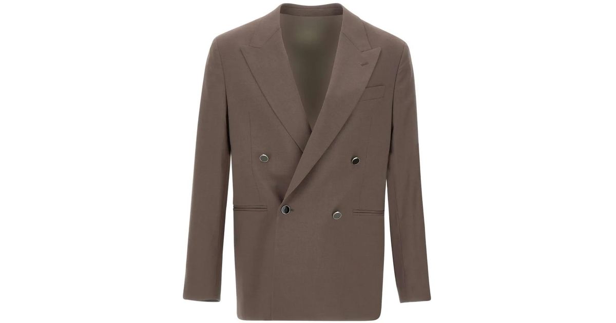 Manuel Ritz Double-Breasted Peak Lapel Blazer in Brown for Men | Lyst