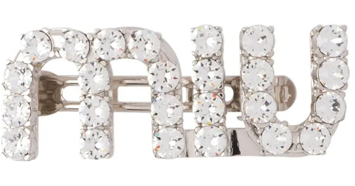 Miu Miu Crystal-Embellished Logo Hair Clip in Metallic | Lyst