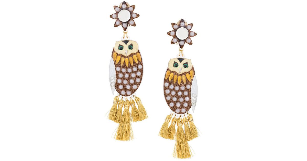 Lyst Mercedes Salazar Hanging Owl Earring In Brown