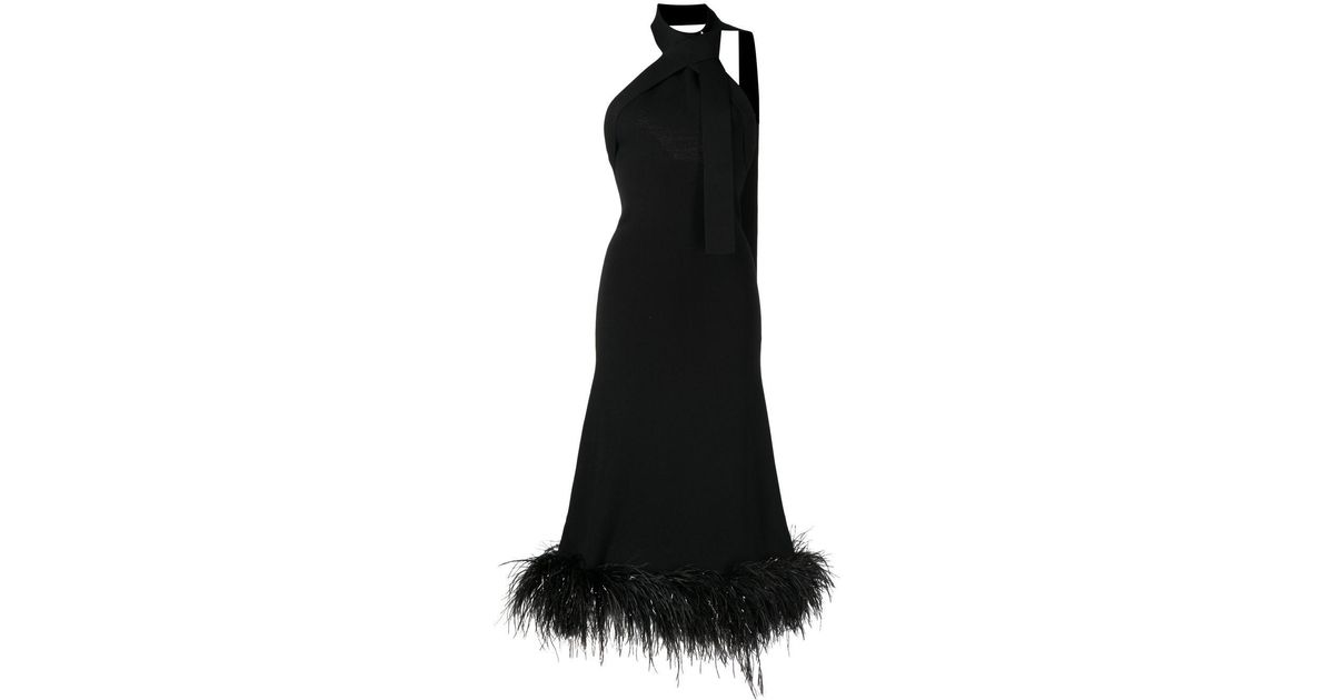 Rachel Gilbert Synthetic Rita Feather-trim Halterneck Dress in Black ...