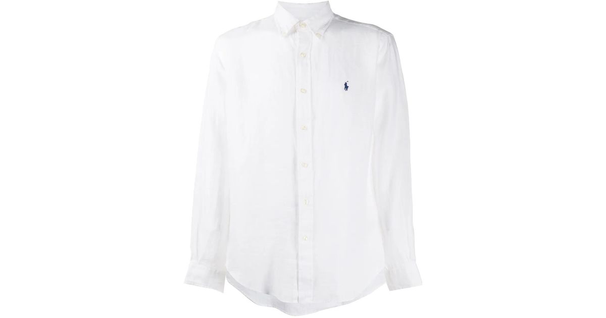 Polo Ralph Lauren Linen Logo Embroidered Shirt in White for Men | Lyst