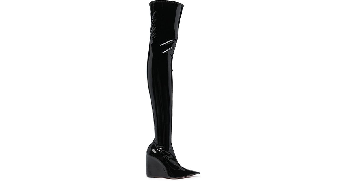 AMINA MUADDI Leather Danielle Thigh-high Glossy Boots in Black - Lyst