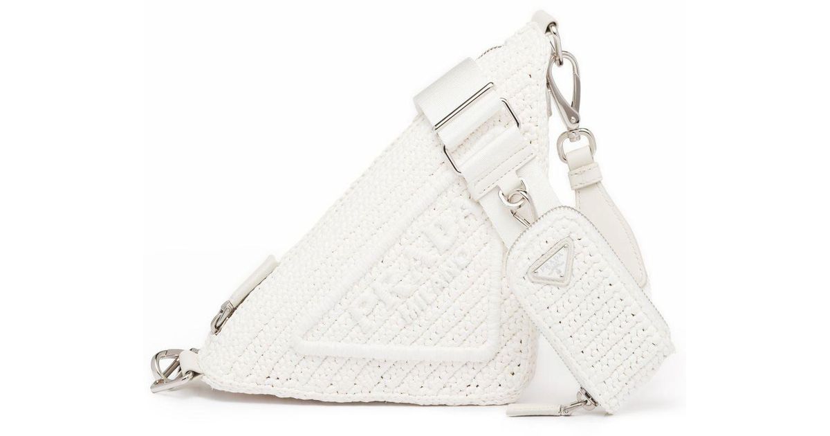 Prada Raffia Triangle Shoulder Bag in White | Lyst Canada