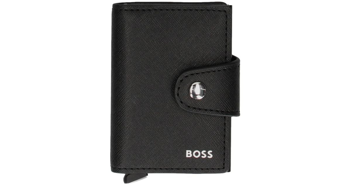 BOSS Snap-Button Leather Wallet in Black for Men | Lyst