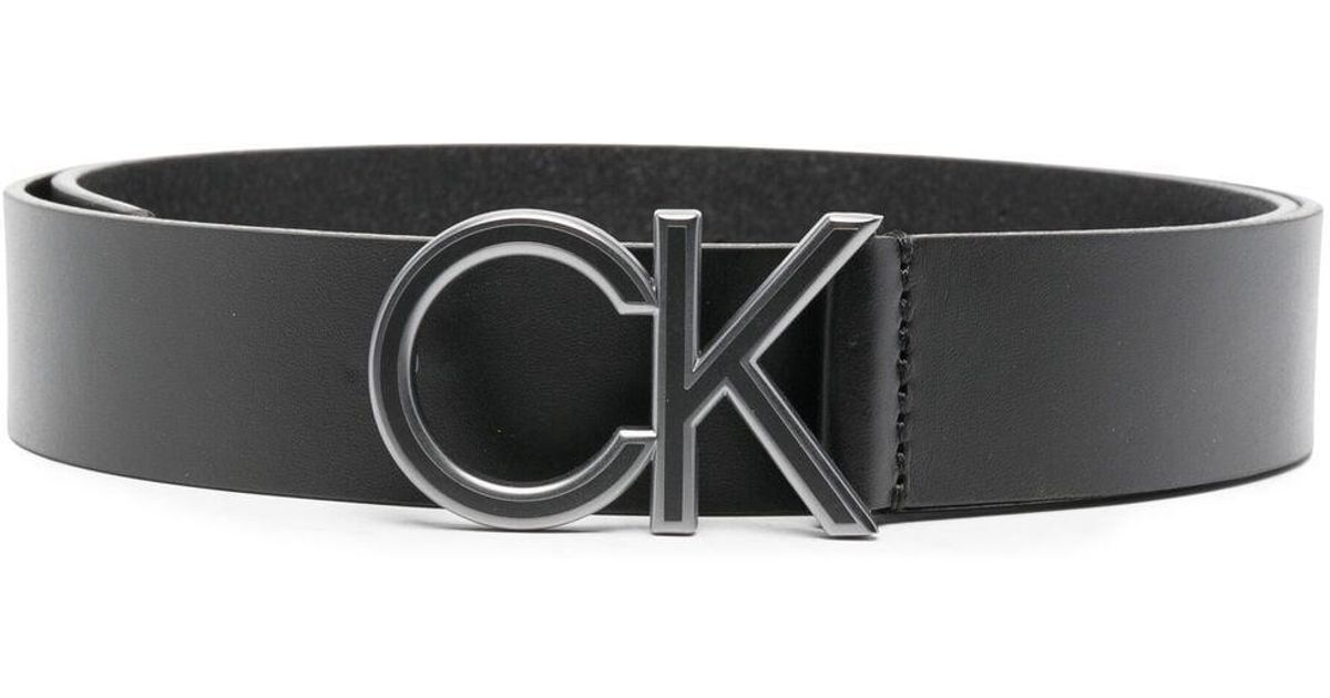 Calvin Klein Leather Logo Buckle Belt in Black for Men - Lyst