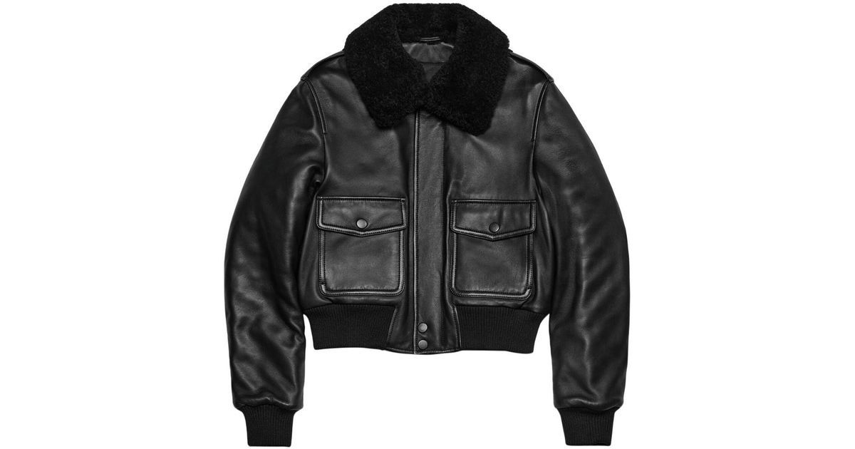 Ami Paris Shearling Collar Leather Jacket in Black Lyst Canada