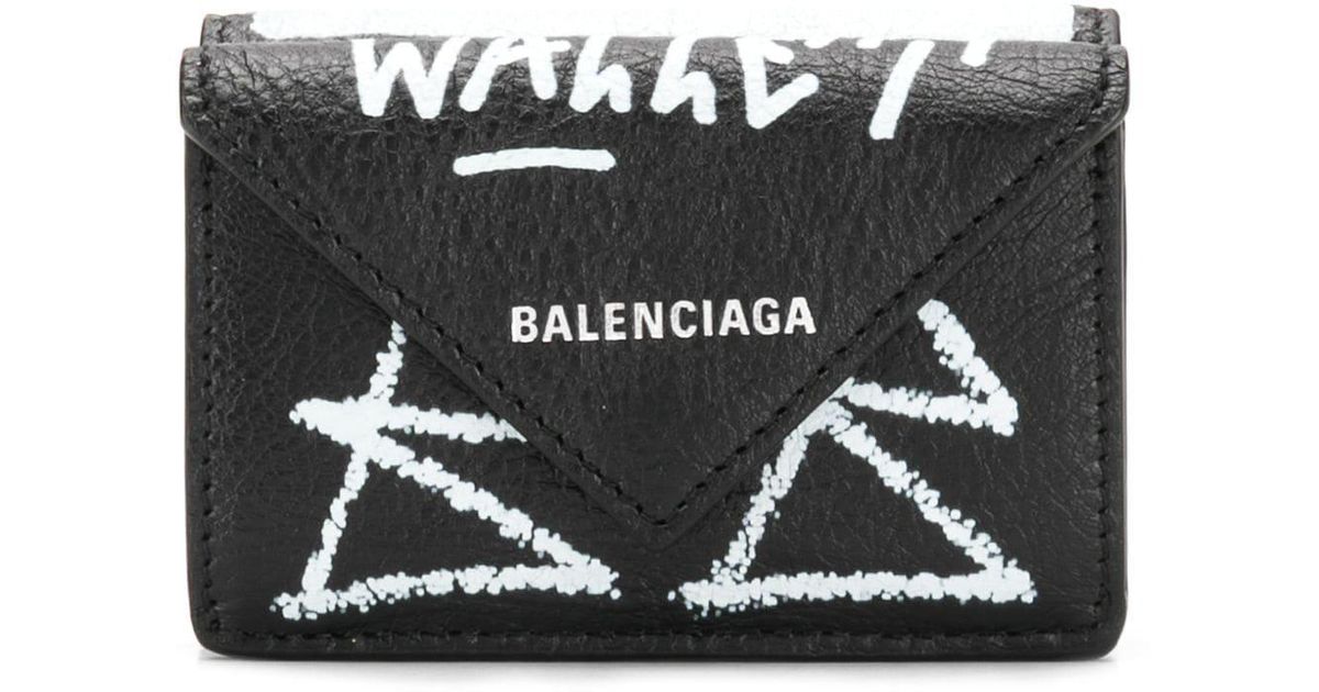 Balenciaga Leather Mini Paper Graffiti Wallet in Black - Lyst