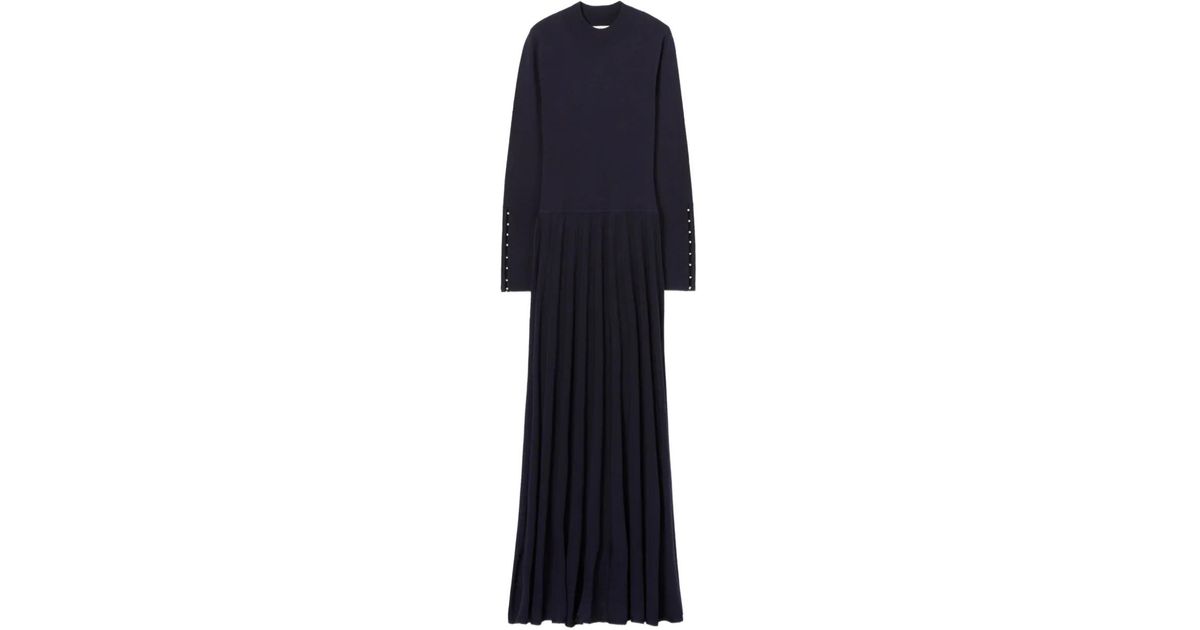 Claudie Pierlot Pleated Round-Neck Knitted Maxi Dress in Blue | Lyst Canada