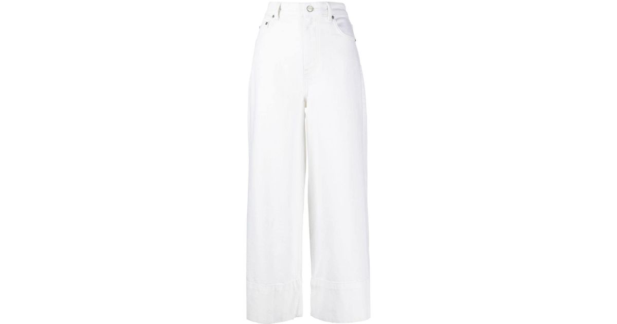Ganni Wide-leg Cropped Jeans in White | Lyst