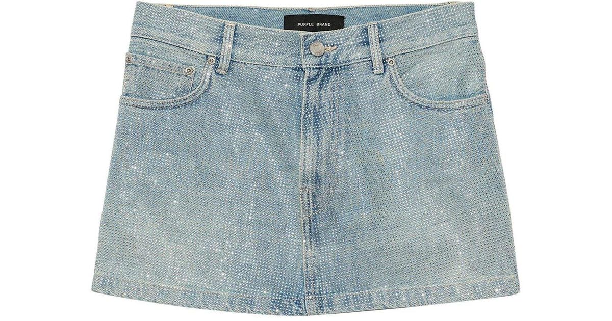 Purple Brand Rhinestone Embellished Denim Miniskirt in Blue Lyst Canada