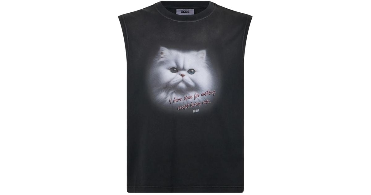 Gcds Cat Boxy Tank Top in Black | Lyst