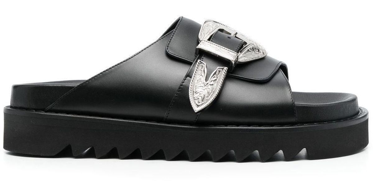 Toga Virilis Western-buckle Leather Sandals in Black for Men | Lyst